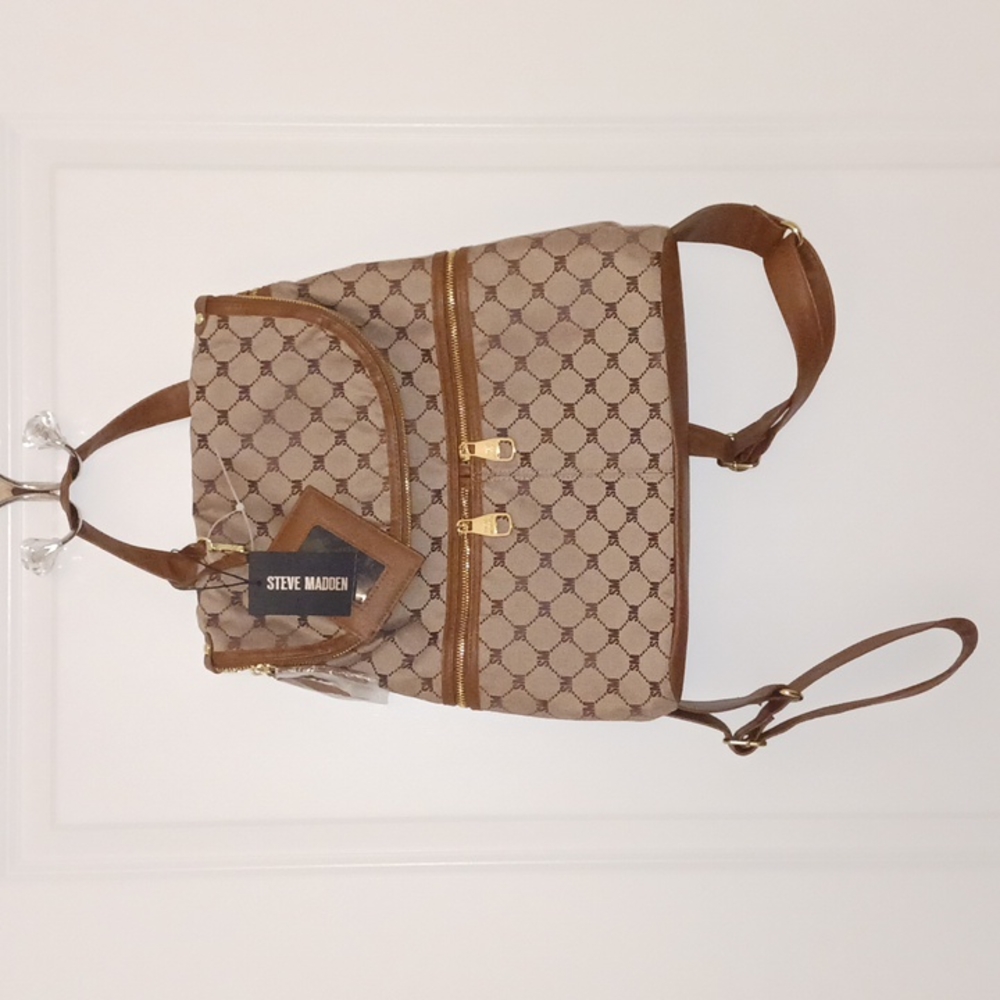NWT Steve Madden - Embossed Logo Backpack with Charm Accessory - Picture 1 of 15